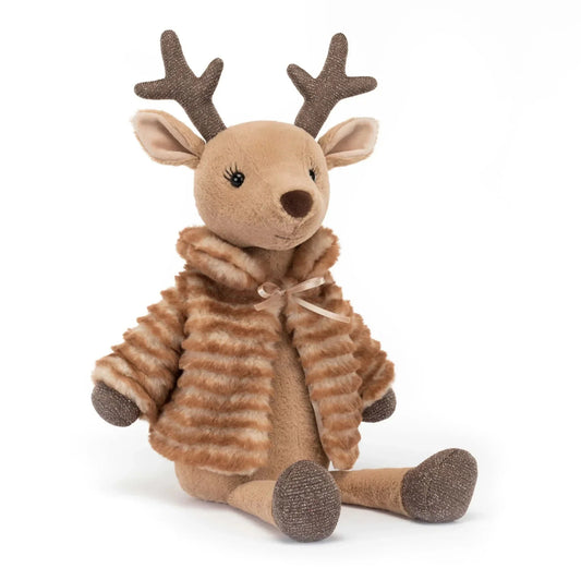 CozyCritters™ Plush Reindeer – Soft & Festive Stuffed Animal with Striped Jacket for Kids